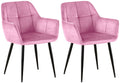 2 fluweelroze Eetkamerstoelen - Moderne Stoelen, Hoog zitcomfort Kleur roze (licht)