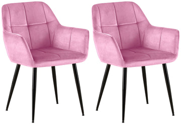 2 fluweelroze Eetkamerstoelen - Moderne Stoelen, Hoog zitcomfort Kleur roze (licht)