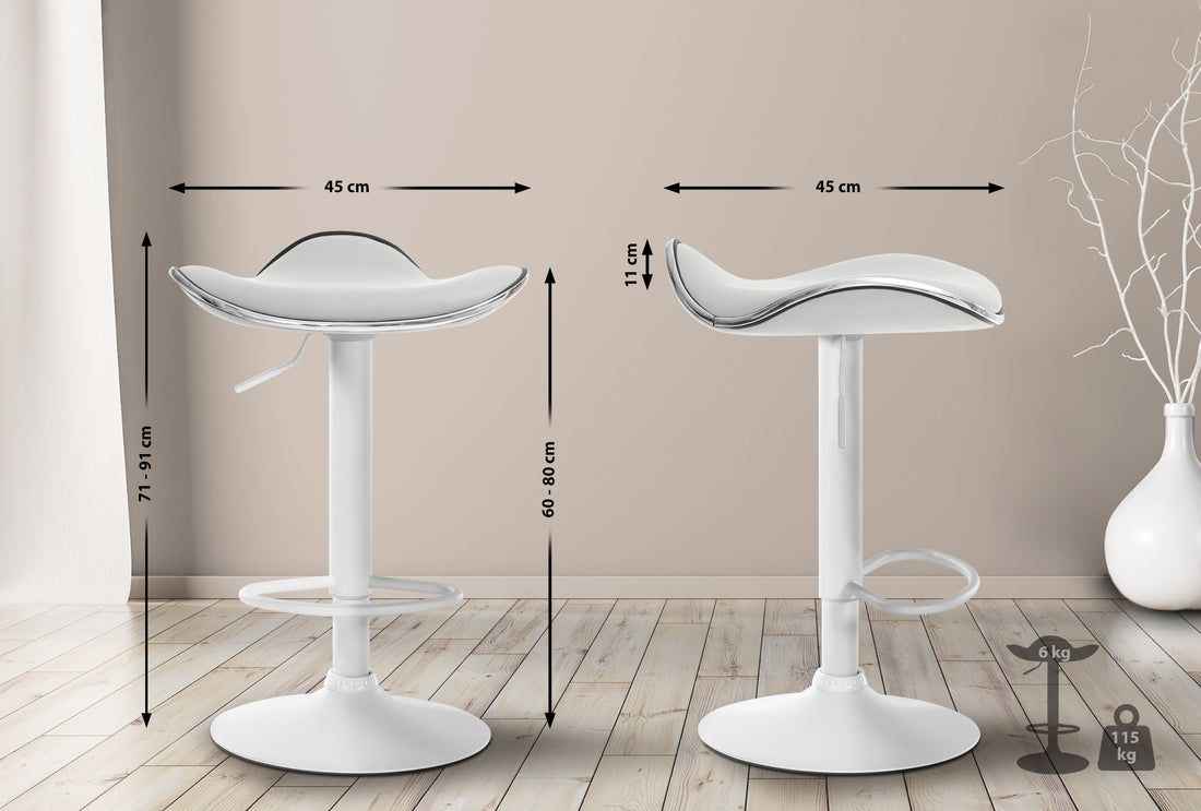 Barkruk - Kruk - Verstelbaar in Hoogte, Kunstleer en Metaal, 360° Draaiend Kleur wit