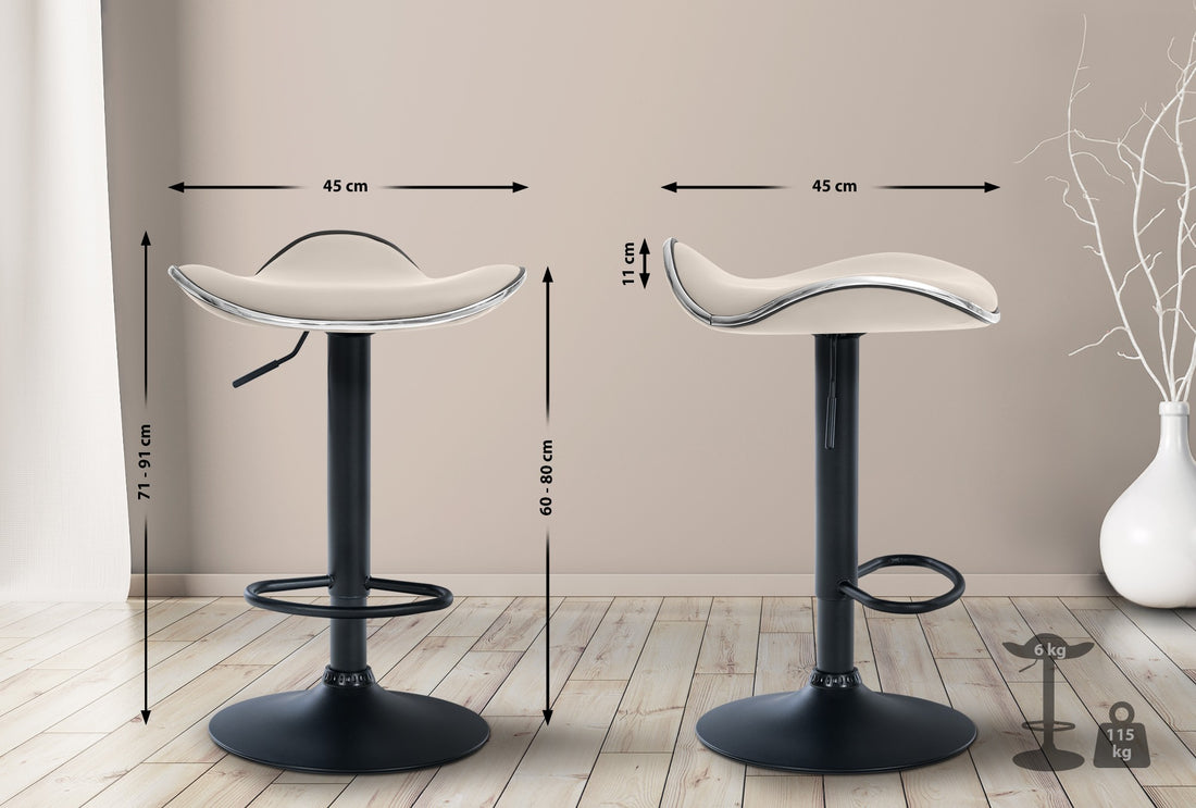 Barkruk - Kunstleren Stoel - 360° Zwenkbaar, in Hoogte Verstelbaar, Metalen Frame Kleur crème