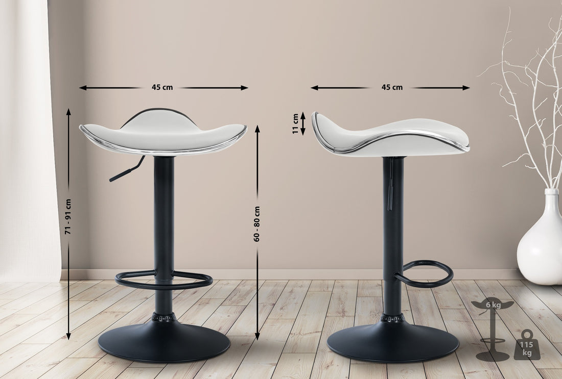 Barkruk Wit Kunstleer - Krukken - Traploos Verstelbaar & 360° Draaibaar Zitting Kleur wit