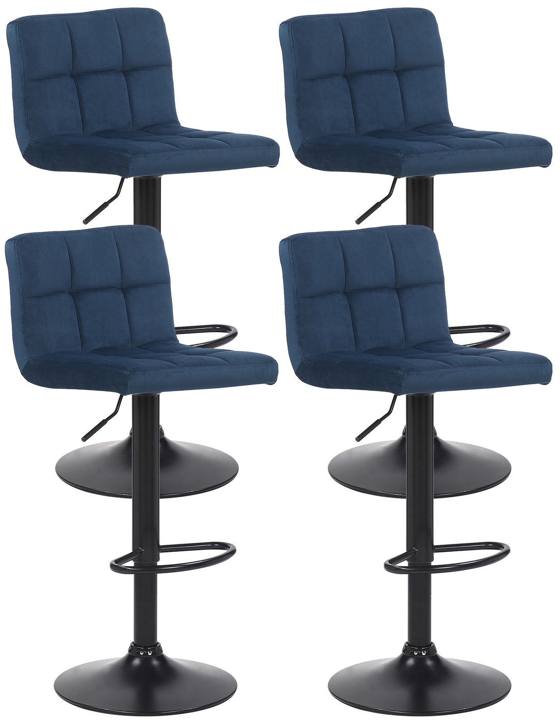4-delige Set Barkrukken Fluweel - Barstoelen - Optimaal Comfort Kleur blauw