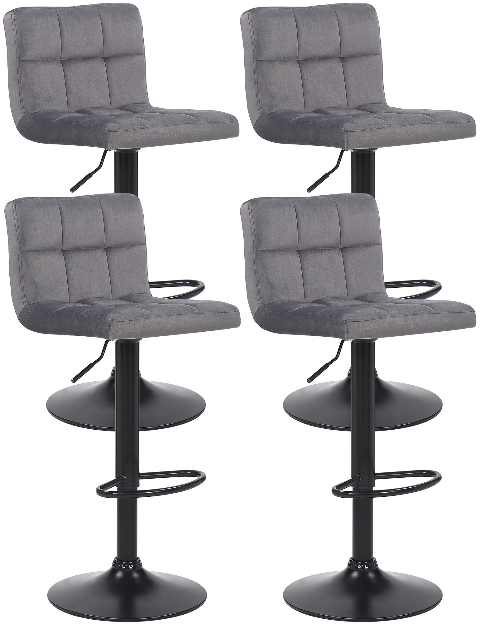 4-delige Set Barkrukken Fluweel - Barstoelen - Optimaal Comfort Kleur grijs