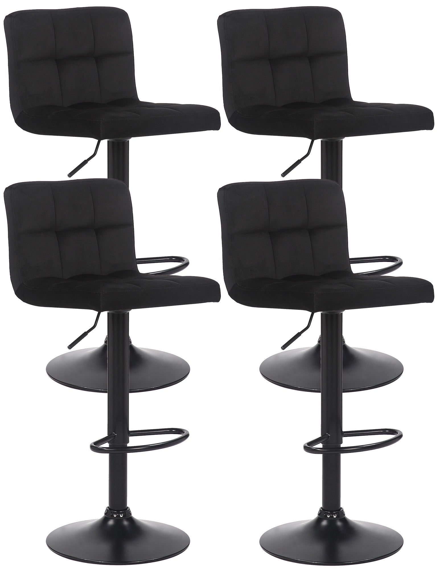 4-delige Set Barkrukken Fluweel - Barstoelen - Optimaal Comfort Kleur zwart