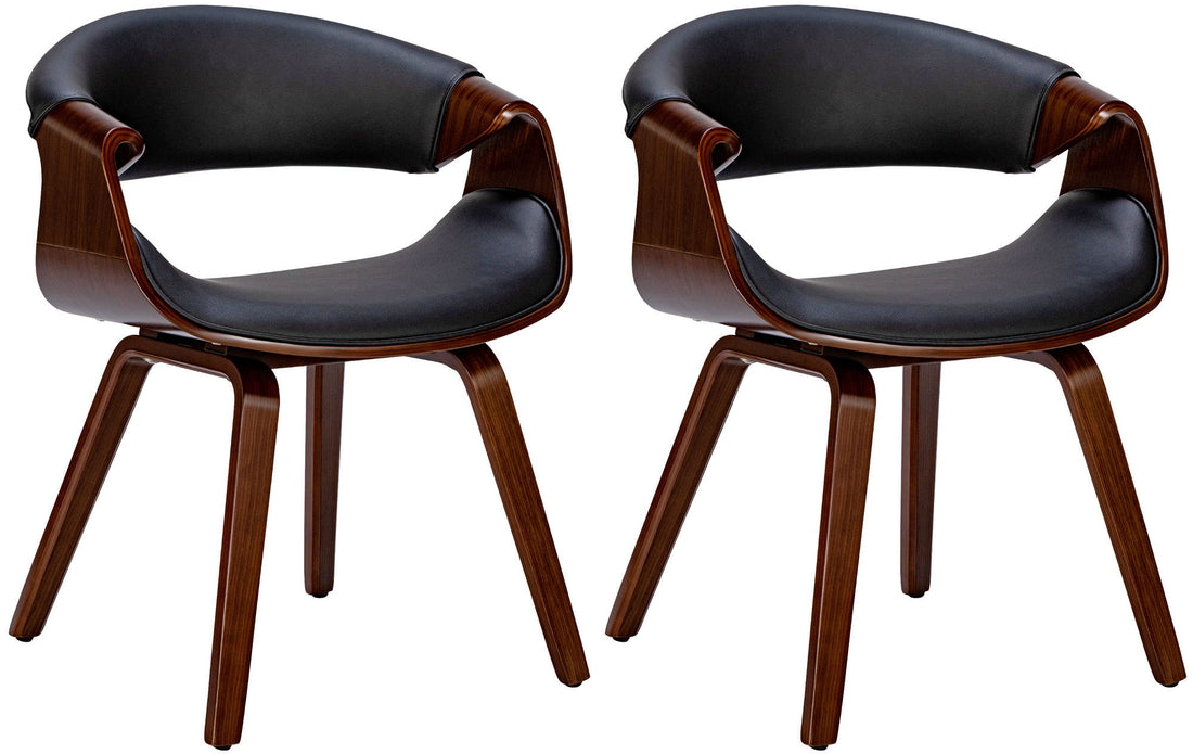2-delige set Eetkamerstoelen - Comfortabele Stoelen - Ondersteunende Rugleuning Kleur walnoot/zwart Materiaal kunstleer