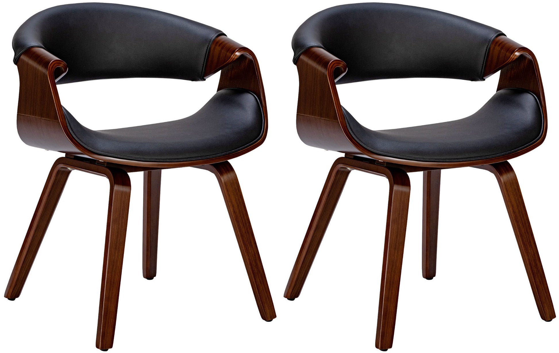 2-delige set Eetkamerstoelen - Comfortabele Stoelen - Ondersteunende Rugleuning Kleur walnoot/zwart Materiaal kunstleer