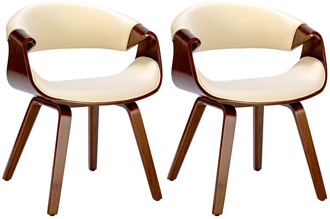 2-delige set Eetkamerstoelen - Comfortabele Stoelen - Ondersteunende Rugleuning Kleur walnoot/zwart Materiaal kunstleer
