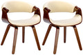 2-delige set Eetkamerstoelen - Comfortabele Stoelen - Ondersteunende Rugleuning Kleur walnoot/creme Materiaal kunstleer