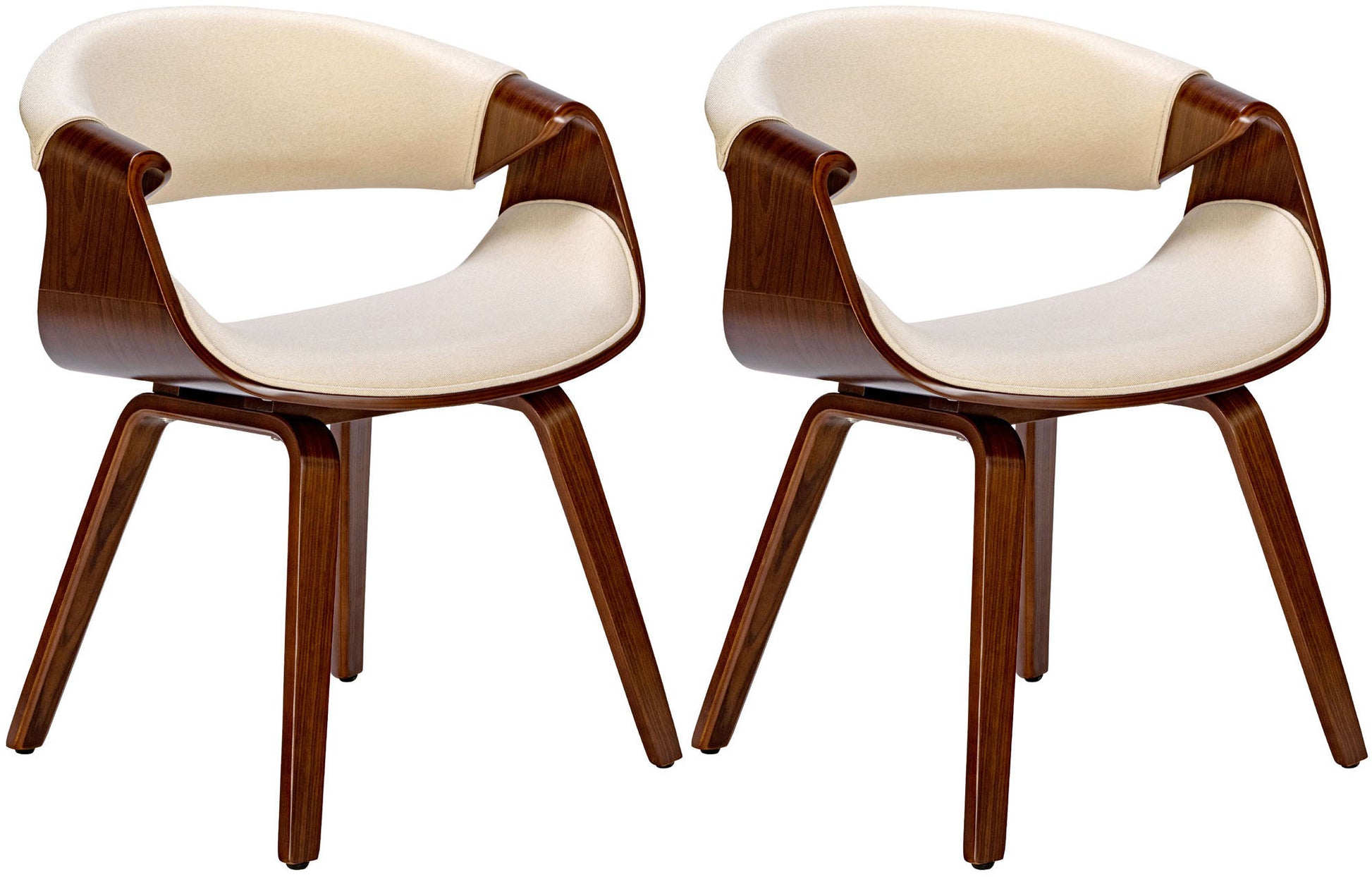 2-delige set Eetkamerstoelen - Comfortabele Stoelen - Ondersteunende Rugleuning Kleur walnoot/creme Materiaal Stof