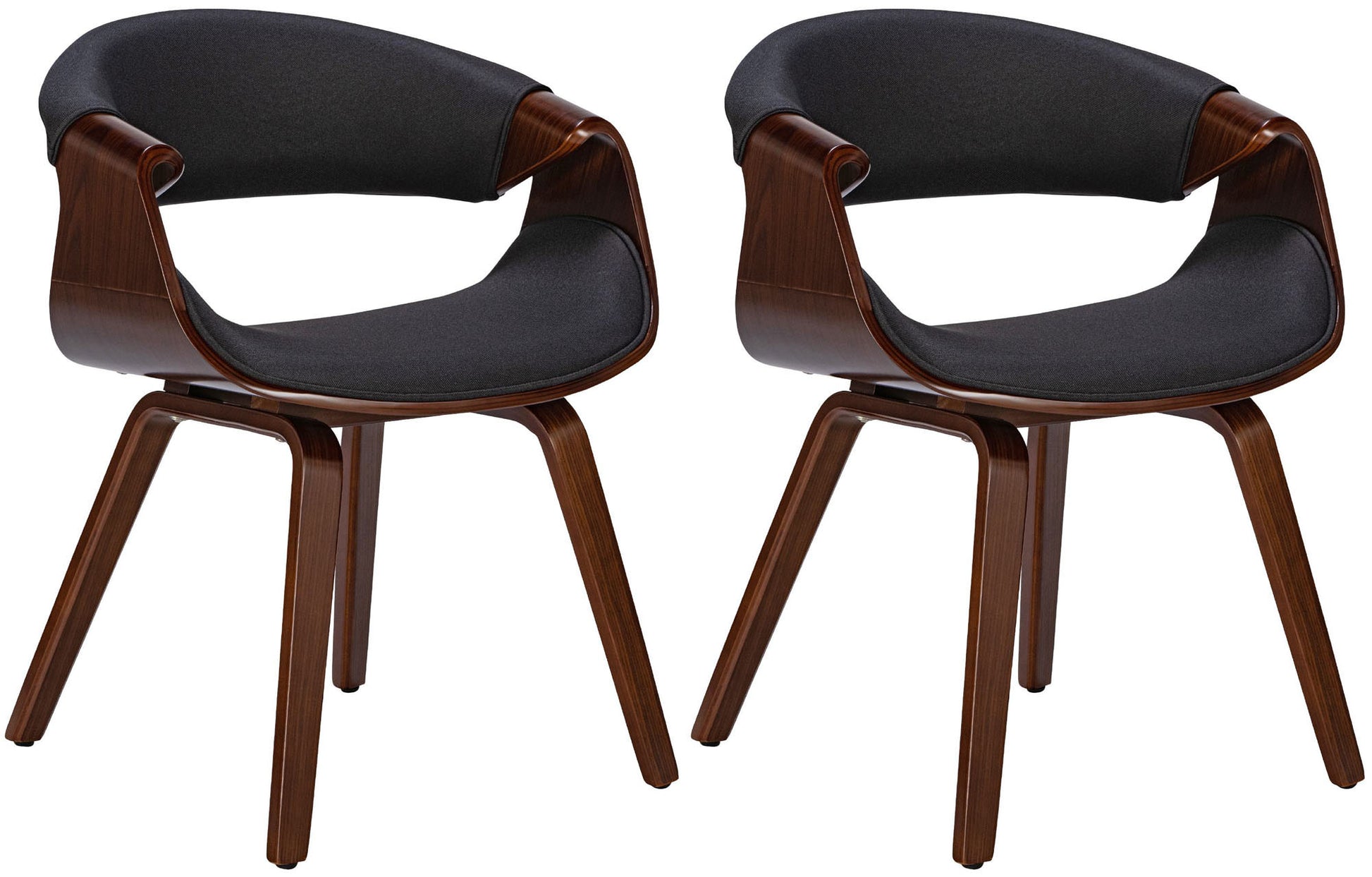 2-delige set Eetkamerstoelen - Comfortabele Stoelen - Ondersteunende Rugleuning Kleur walnoot/zwart Materiaal Stof