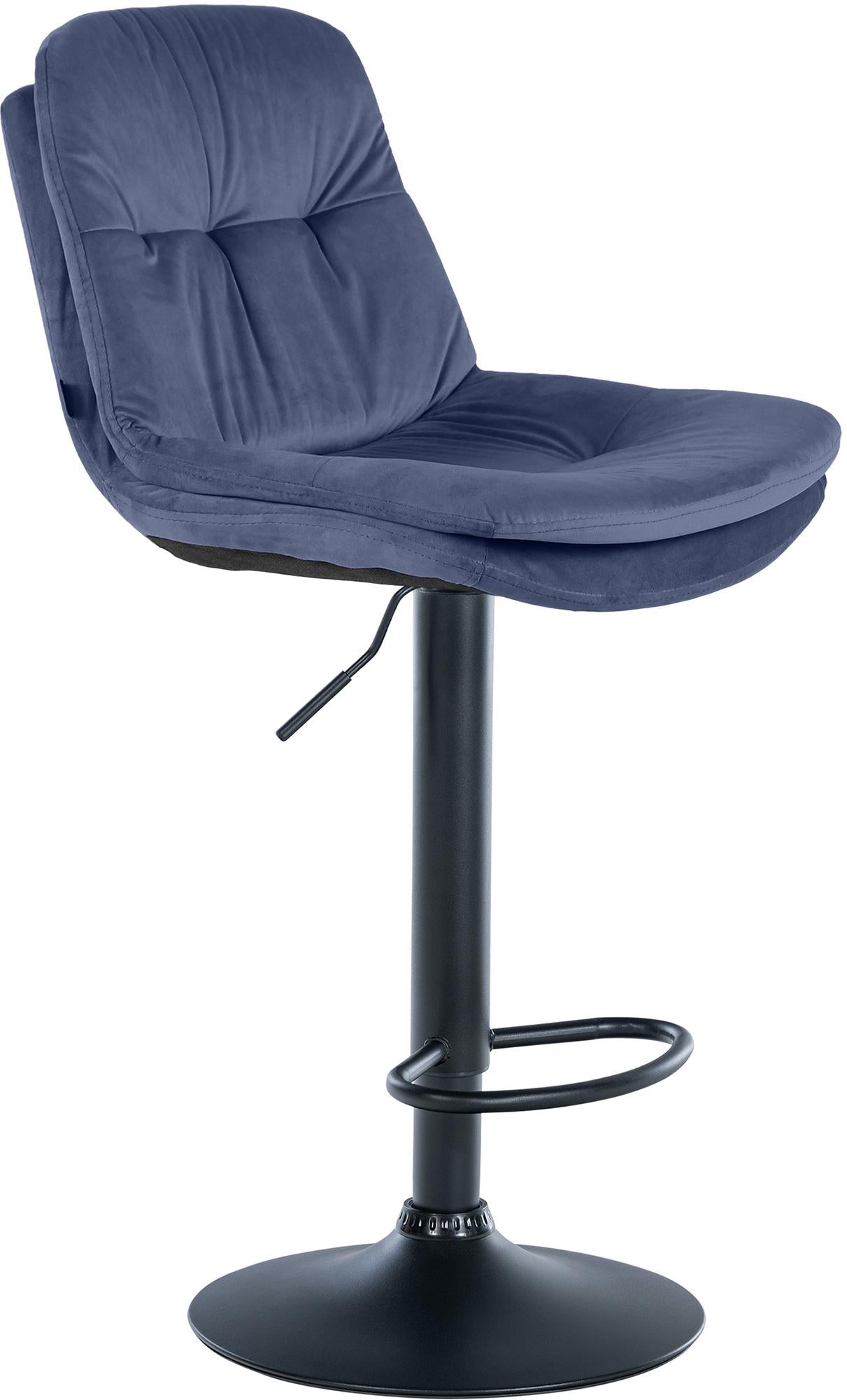 Fluweelbeklede Barstoel - Kruk - Hoog Zitcomfort & Verstelbaar Kleur blauw Materiaal onderstel Metaal matzwart