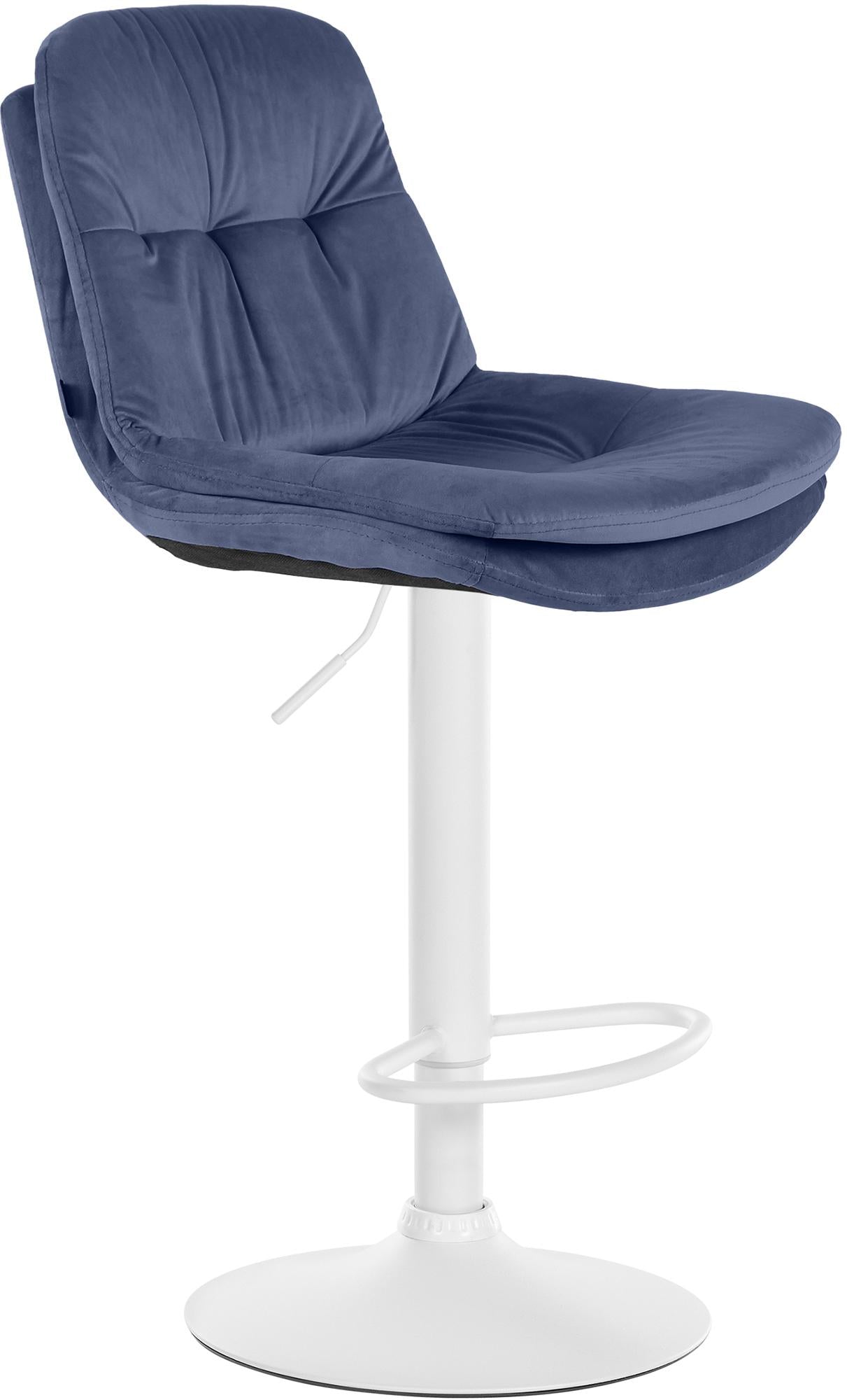 Fluweelbeklede Barstoel - Kruk - Hoog Zitcomfort & Verstelbaar Kleur blauw Materiaal onderstel Metaal mat wit