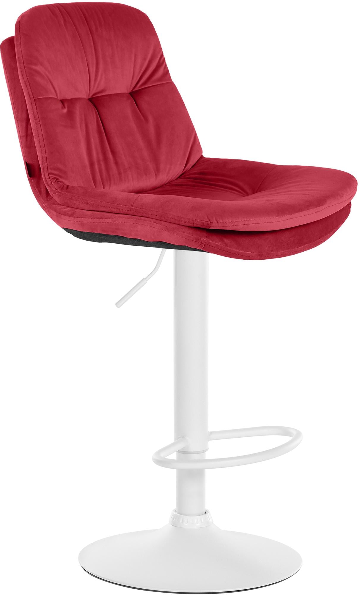 Fluweelbeklede Barstoel - Kruk - Hoog Zitcomfort & Verstelbaar Kleur rood Materiaal onderstel Metaal mat wit