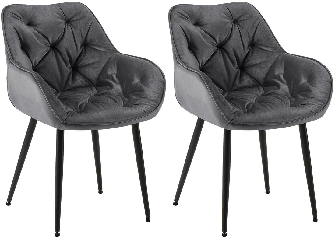 2-delige set Fluwelen Eetkamerstoelen - Stoelenset - Modern Design & Comfort Kleur donkergrijs