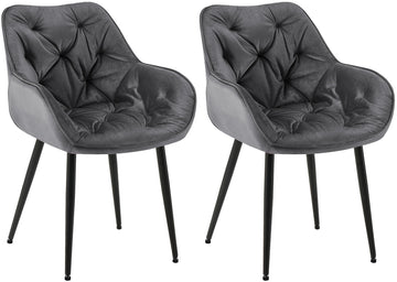 2-delige set Fluwelen Eetkamerstoelen - Stoelenset - Modern Design & Comfort Kleur donkergrijs