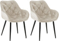 2-delige set Fluwelen Eetkamerstoelen - Stoelenset - Modern Design & Comfort Kleur crème