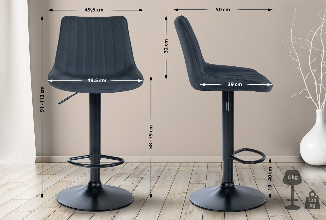 2-delige set Moderne Barkrukken - Krukken - Uitstekend Zitcomfort Kleur donkergrijs