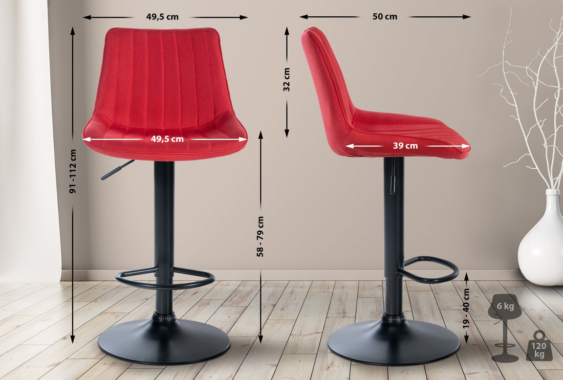 2-delige set Moderne Barkrukken - Keukenkrukken - Luxueus Comfort & In Hoogte Verstelbaar Kleur rood