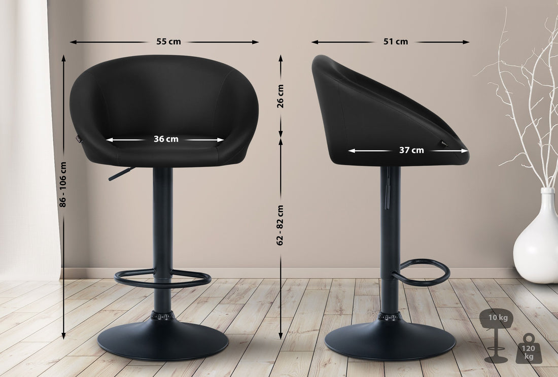 Verstelbare kunstleren barkruk - Luxe kruk - Optimaal comfort, 360° draaibaar en Kleur zwart