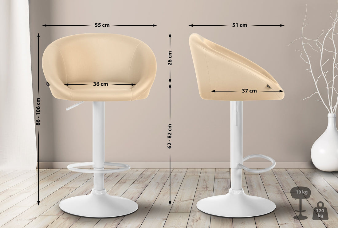 Kunstleren Barkruk - Luxueuze Fauteuilstijl - Hoogte Verstelbaar & 360° Draaibaar Kleur crème