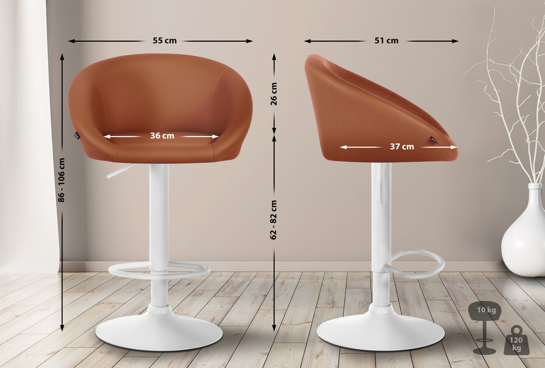Barkruk Kunstleer - Barkruk Stoel - 360° Draaibaar Comfort - In Hoogte Verstelbaar Kleur lichtbruin