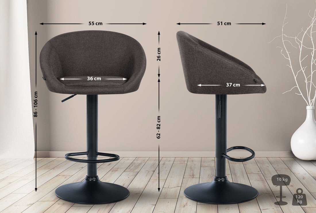 Barkruk, Statiekruk - Verstelbare Hoogte, Comfortabele Stoffen Zitting 360° Draaibaar Kleur donkergrijs