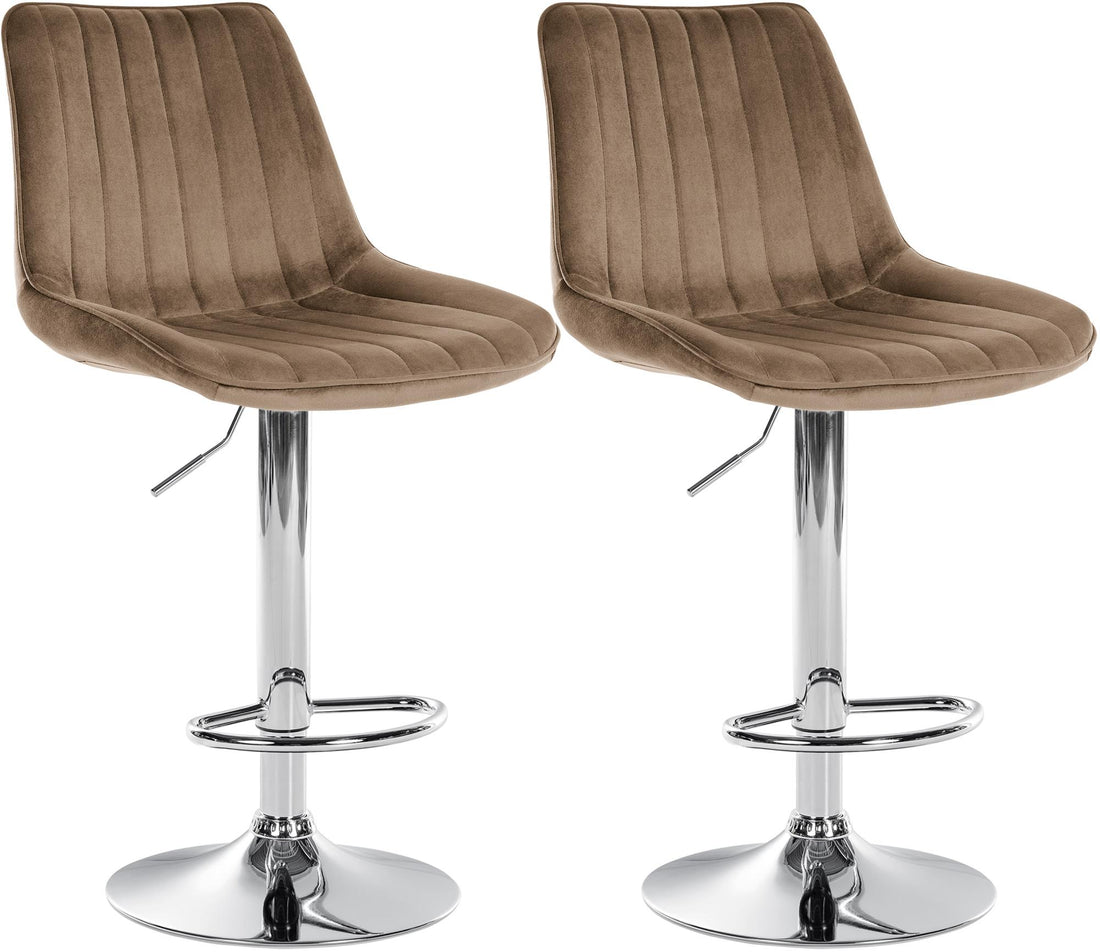 2-delige Set Barkrukken - Hoge Krukken - Fluwelen Zitcomfort en Hoogteverstelling Kleur bruin Materiaal onderstel Metaal in chroomlook