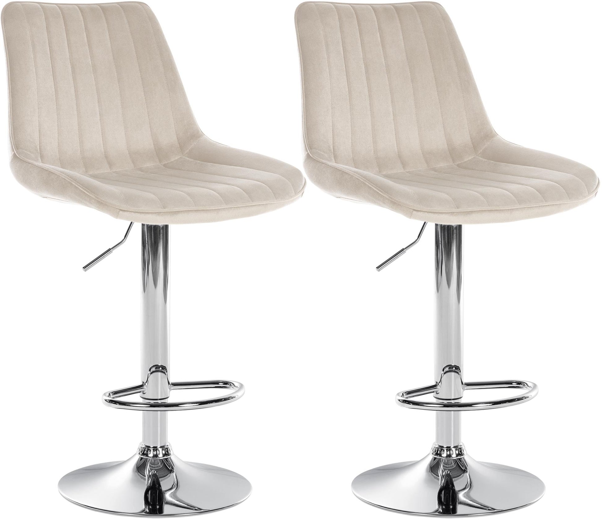 2-delige Set Barkrukken - Hoge Krukken - Fluwelen Zitcomfort en Hoogteverstelling Kleur crème Materiaal onderstel Metaal in chroomlook