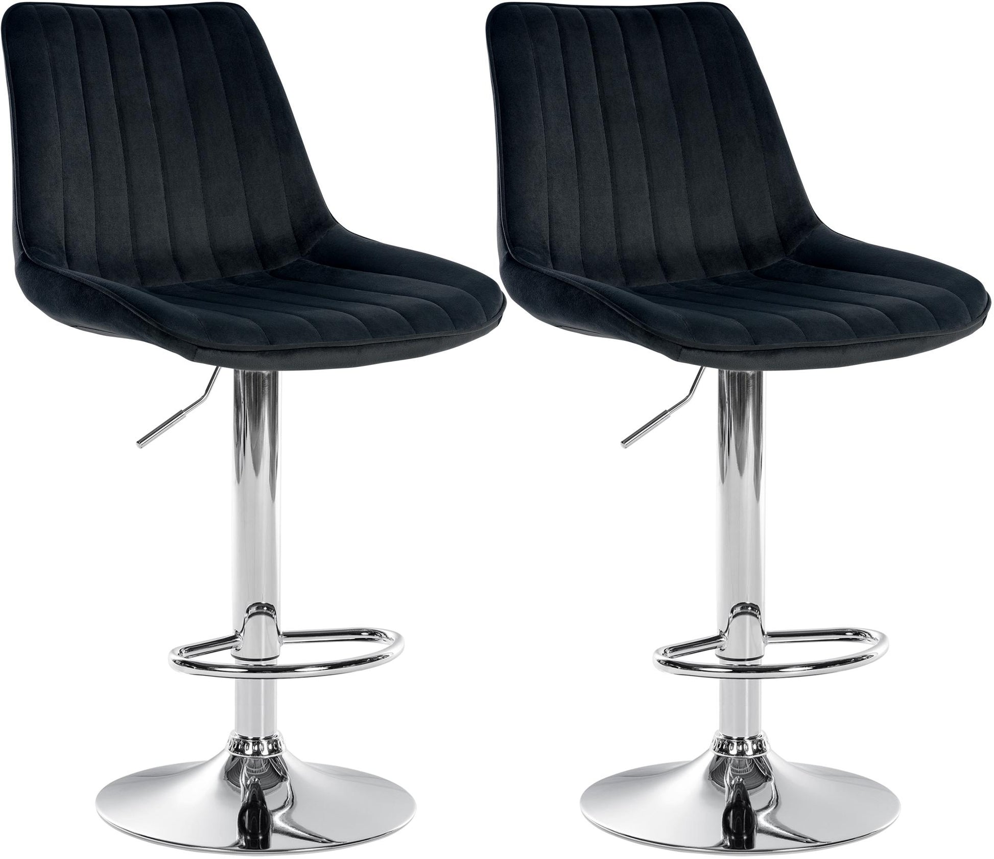 2-delige Set Barkrukken - Hoge Krukken - Fluwelen Zitcomfort en Hoogteverstelling Kleur zwart Materiaal onderstel Metaal in chroomlook