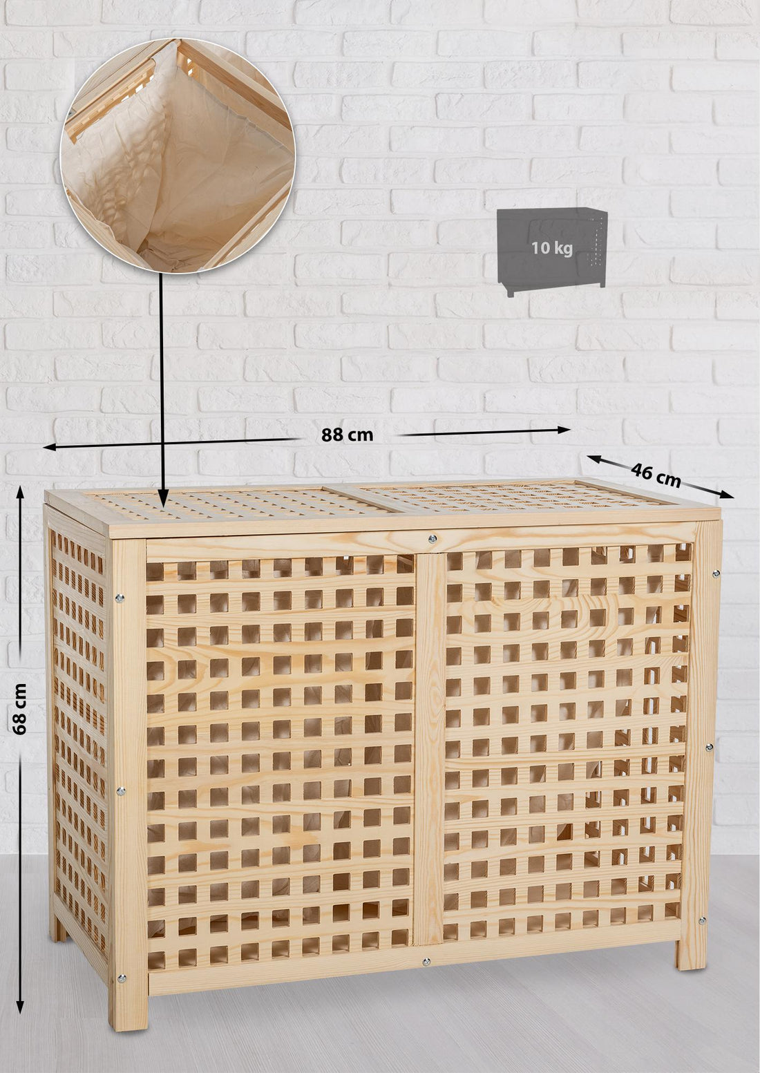 Wasopbergsysteem - Wasmand - Ventilatiegaten voor frisse was, Houten Constructie
