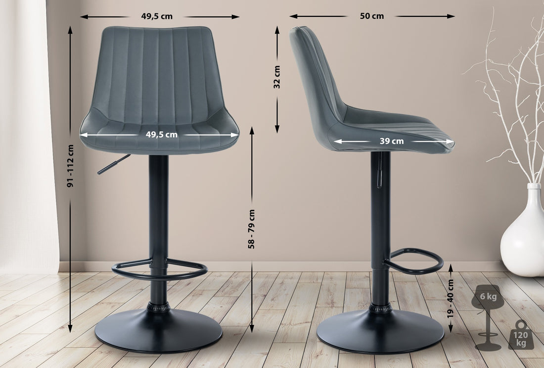Barkrukken Set van 2 - Kunstleren Stoelen, Ongeëvenaard Comfort, Metaal Frame Kleur grijs