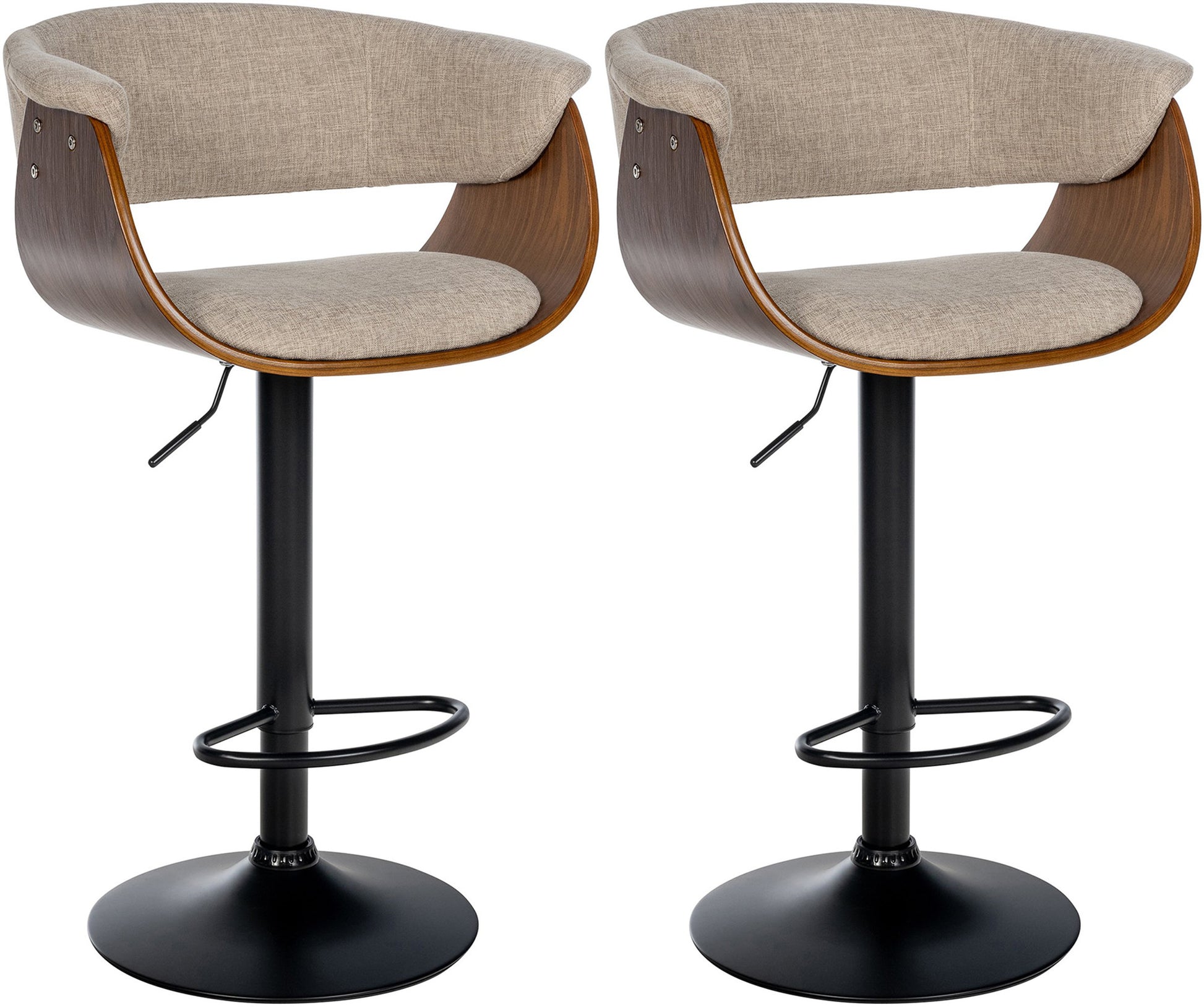 2-delige set Barkrukken - Houten Zitschaal - Comfortabel Verstelbaar en 360° Draaibaar Kleur walnoot/creme Materiaal Stof