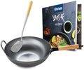 Wok Set - Handgehamerde Kookpan - Inductie en Gas Compatibel - Inclusief Receptenboek Form vlak