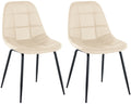 2 Eetkamerstoelen Set - Keukenstoelen - Comfortabel Gestoffeerd, Modern Design Kleur crème