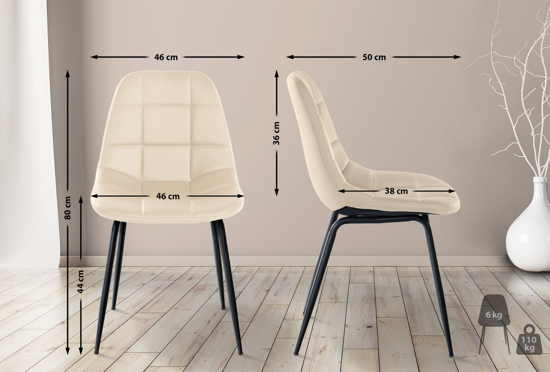 2 Eetkamerstoelen Set - Keukenstoelen - Comfortabel Gestoffeerd, Modern Design Kleur crème