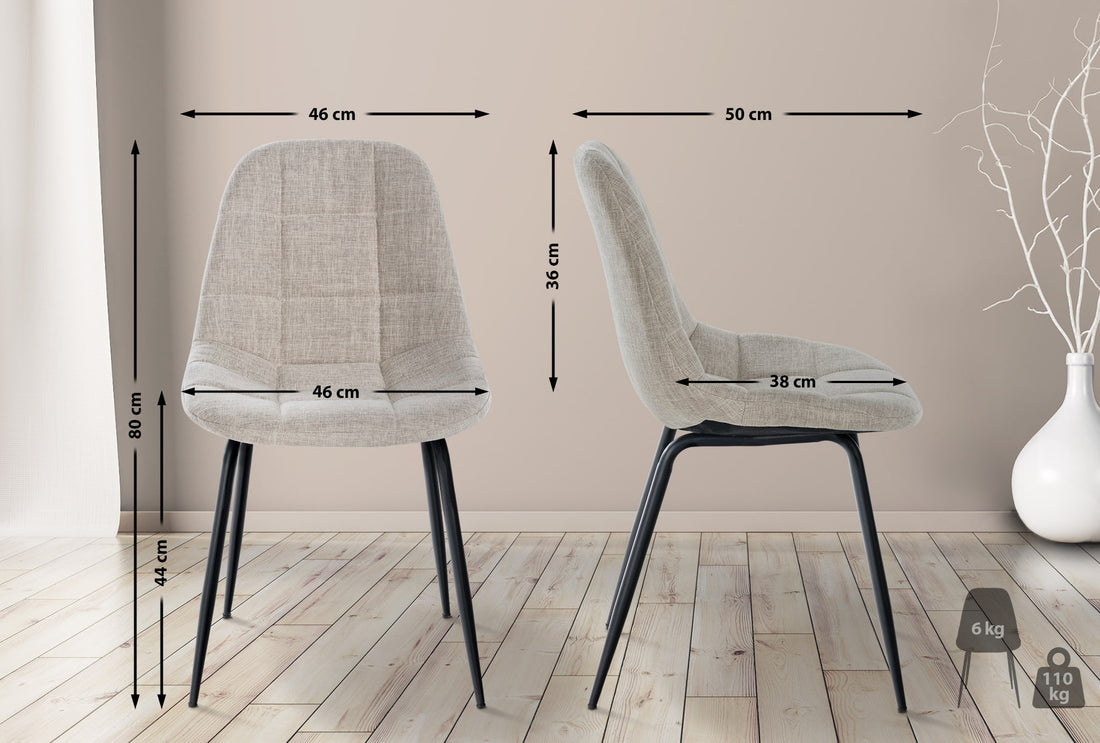 2-delige set Eetkamerstoelen - Keukenstoelen - Comfortabel met Stoffen Zitting Kleur crème