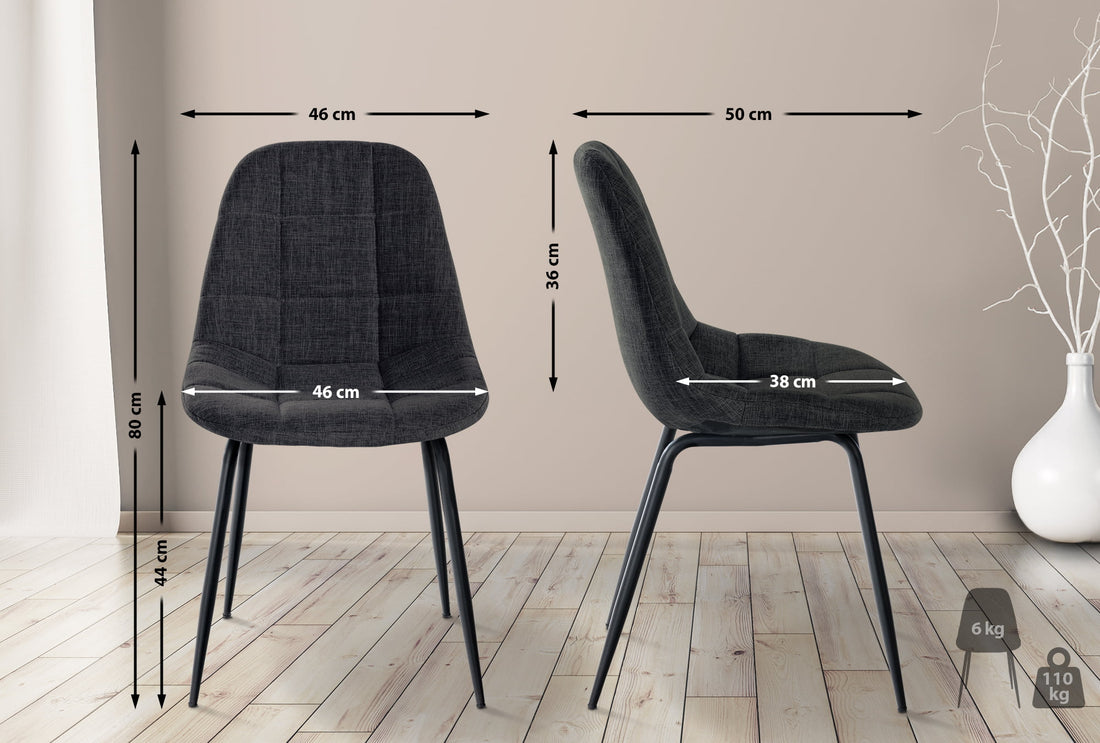 2 Eetkamerstoelen Donkergrijs - Keukenstoelen - Comfortabele Gestoffeerde Zit, Luxeoxford Stof Kleur donkergrijs