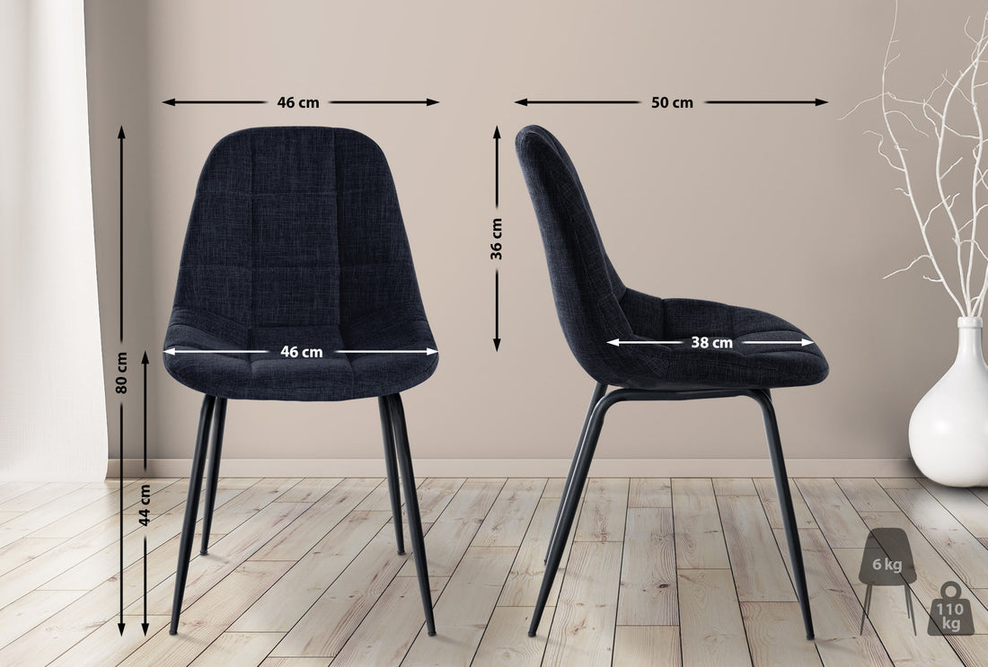 Set van 2 Moderne Eetkamerstoelen - Dining Chairs - Comfortabel Gestoffeerd Kleur zwart