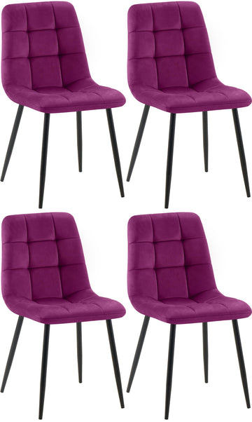Set van 4 Eetkamerstoelen - Keukenstoelen - Comfortabele Fluwelen Bekleding Kleur paars