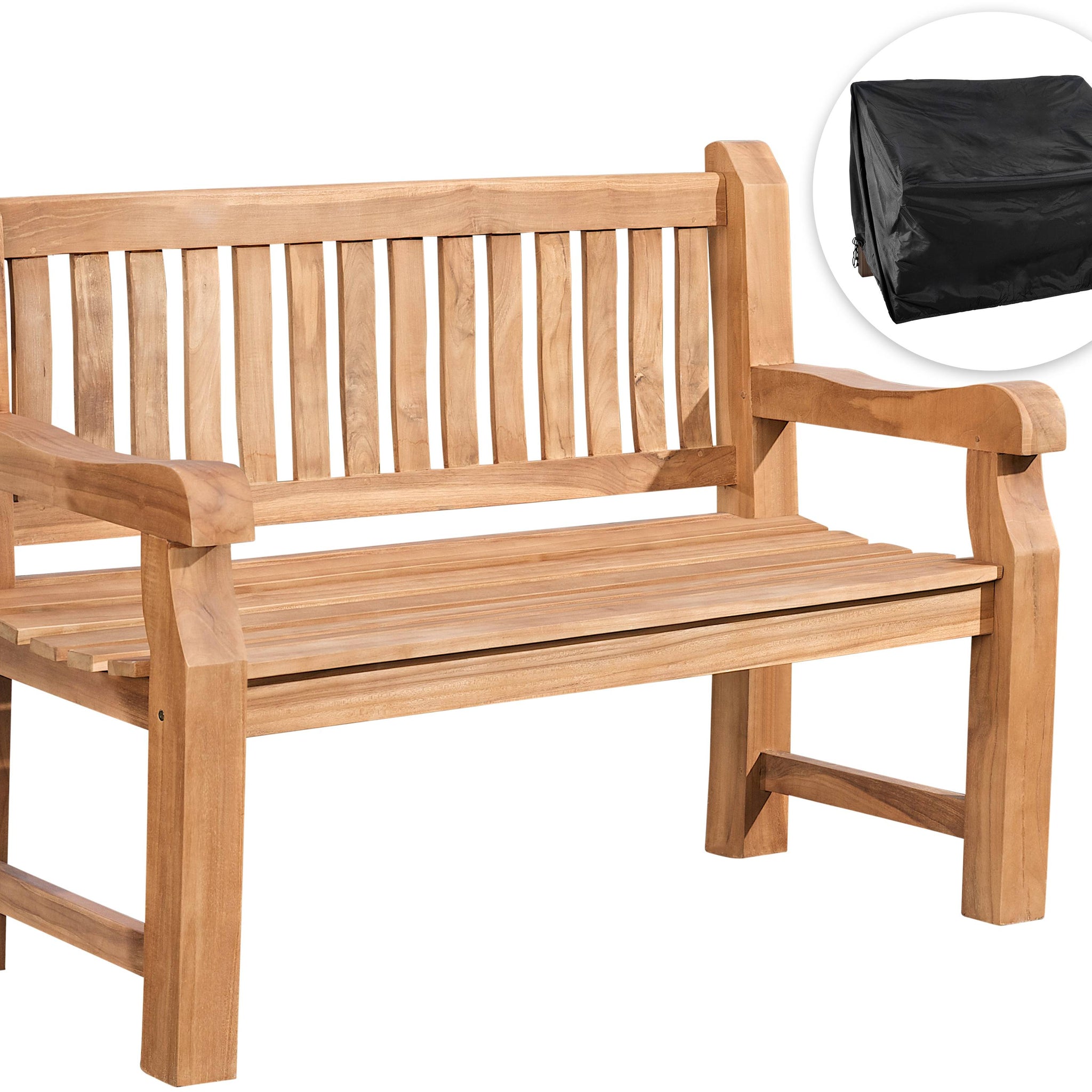 Teak Tuinbank 120 cm - Outdoor Zitbank - Inclusief Beschermhoes, Duurzaam & Ergonomisch Comfort Kleur teak
