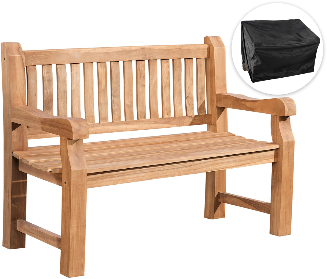 Teak Tuinbank 120 cm - Outdoor Zitbank - Inclusief Beschermhoes, Duurzaam & Ergonomisch Comfort Kleur teak