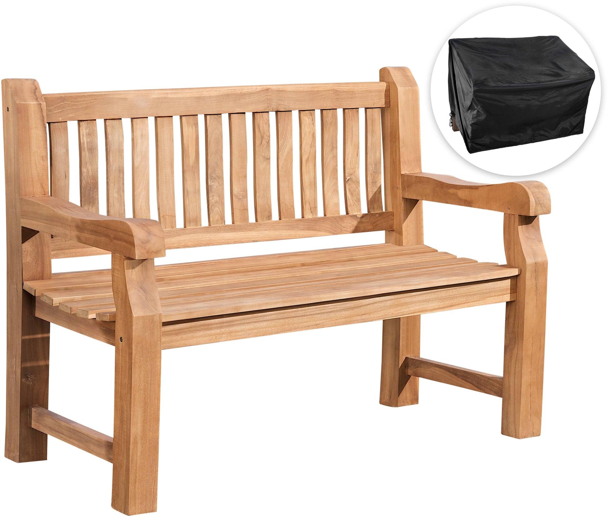 Teak Tuinbank 120 cm - Outdoor Zitbank - Inclusief Beschermhoes, Duurzaam & Ergonomisch Comfort Kleur teak