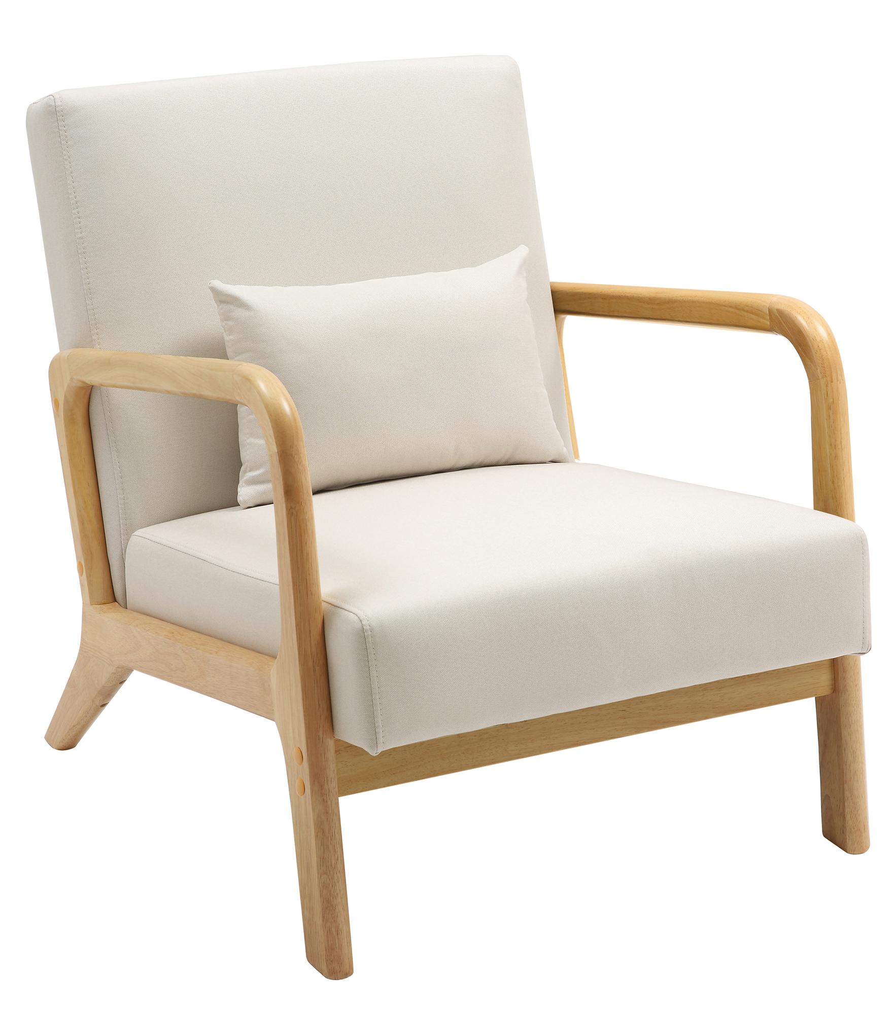 Elegante Comfort Fauteuil - Relaxstoel - Stoffen Bekleding, Inclusief Lendekussen Kleur crème