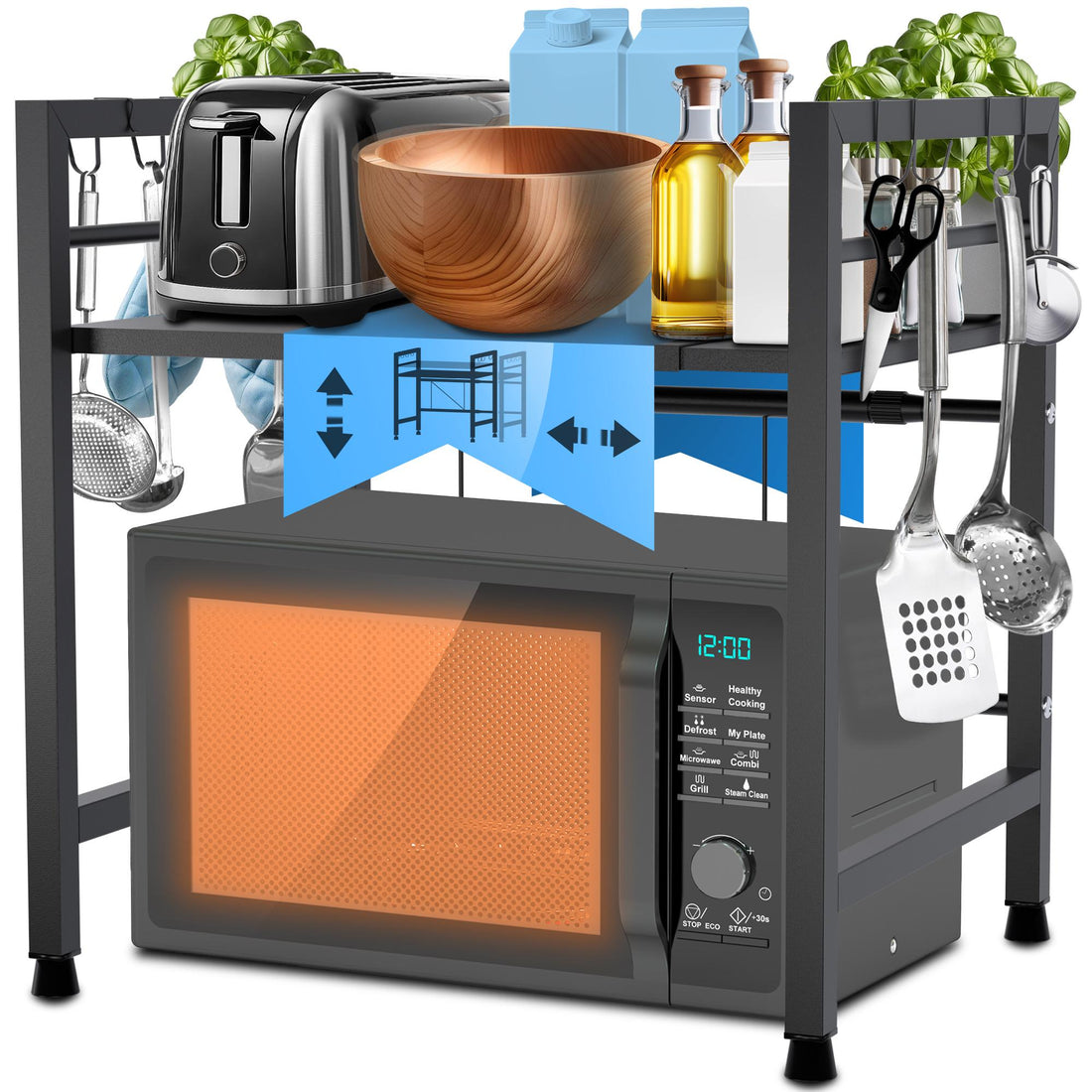 Keukenrek - Opslagrek - Flexibele Opbergruimte - Eenvoudige Montage Kleur zwart Maat 2-traps