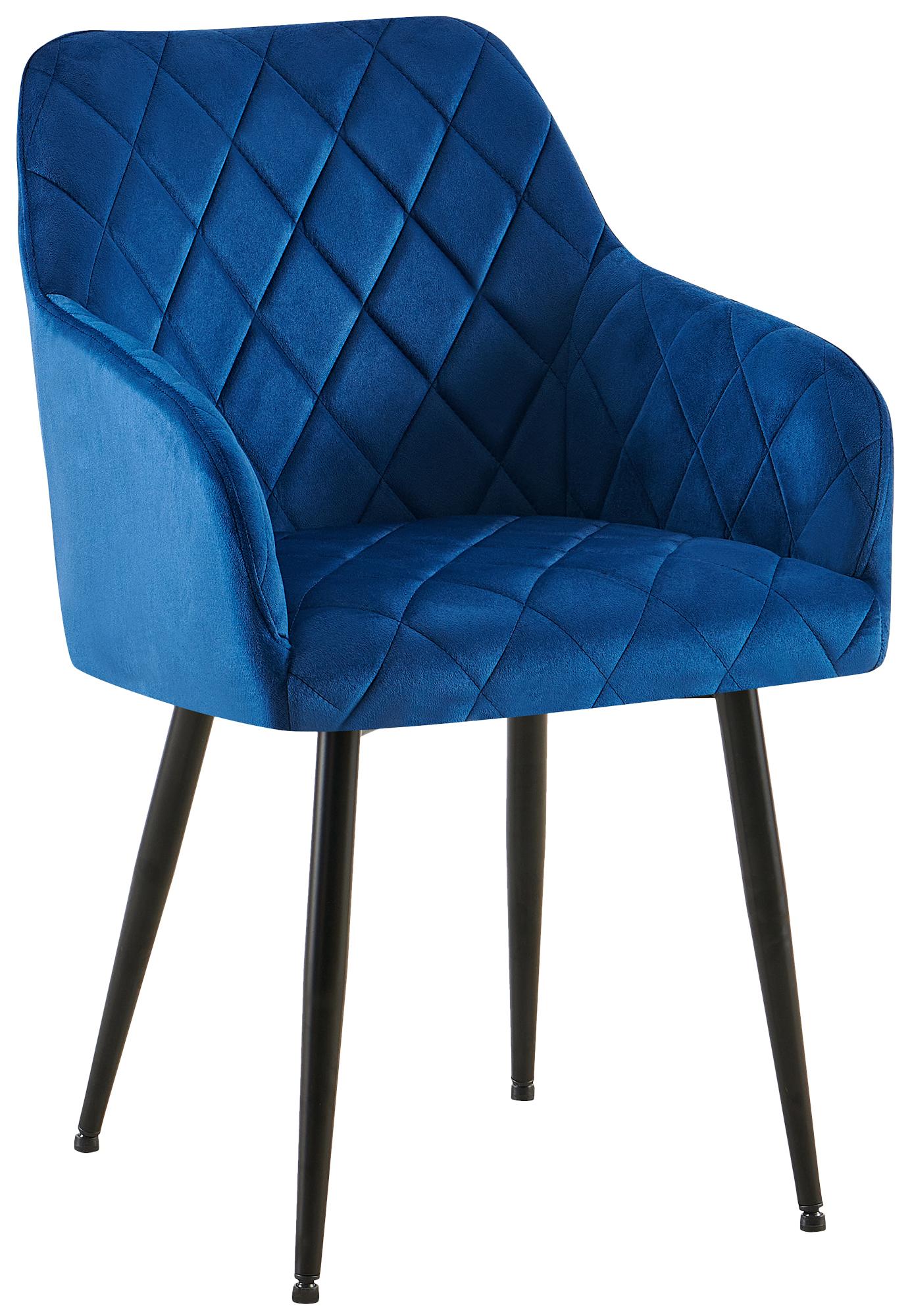 Comfortabele Eetkamerstoel Fluweel - Stijlvolle Stoel, Duurzaam Comfort - Stabiel Onderstel Kleur donkerblauw Materiaal onderstel Metaal matzwart