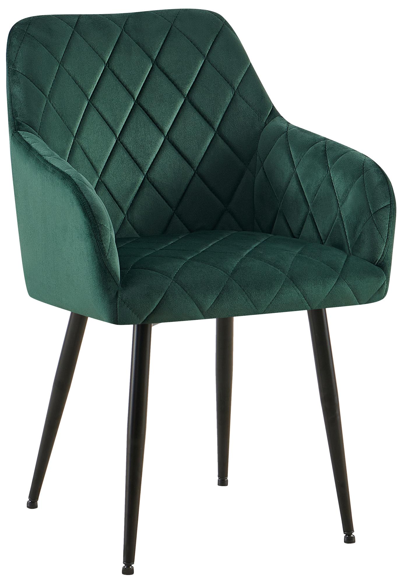 Comfortabele Eetkamerstoel Fluweel - Stijlvolle Stoel, Duurzaam Comfort - Stabiel Onderstel Kleur groen Materiaal onderstel Metaal matzwart