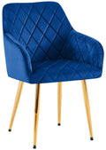 Comfortabele Eetkamerstoel Fluweel - Stijlvolle Stoel, Duurzaam Comfort - Stabiel Onderstel Kleur donkerblauw Materiaal onderstel Metaalgoud