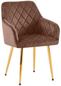 Comfortabele Eetkamerstoel Fluweel - Stijlvolle Stoel, Duurzaam Comfort - Stabiel Onderstel Kleur bruin Materiaal onderstel Metaalgoud