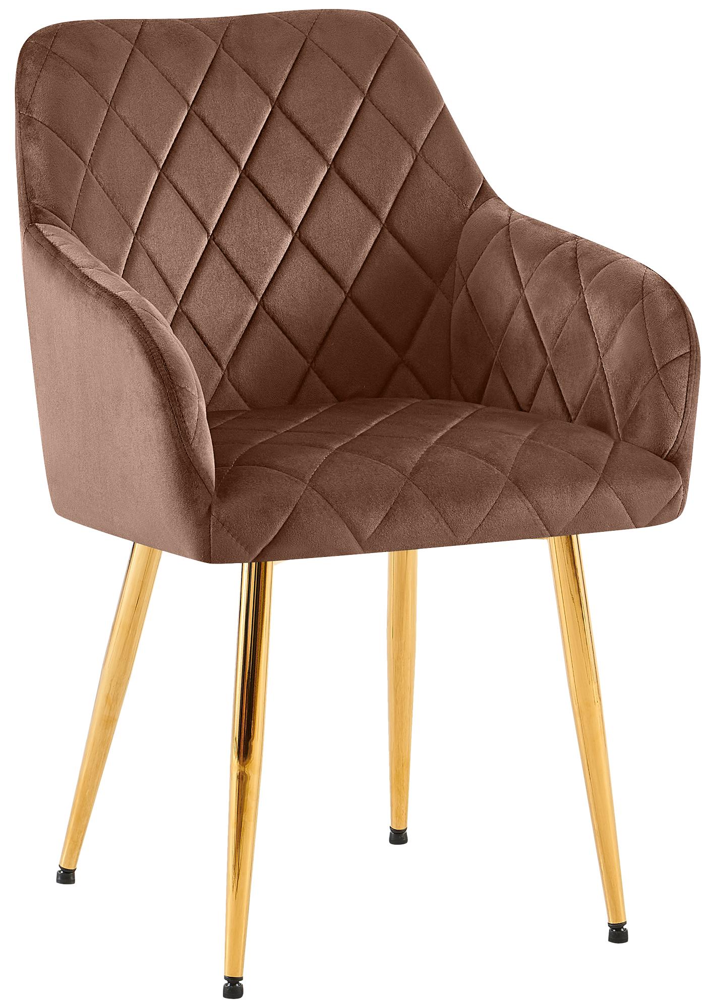 Comfortabele Eetkamerstoel Fluweel - Stijlvolle Stoel, Duurzaam Comfort - Stabiel Onderstel Kleur bruin Materiaal onderstel Metaalgoud