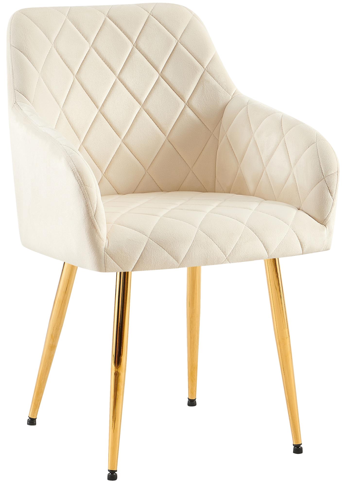Comfortabele Eetkamerstoel Fluweel - Stijlvolle Stoel, Duurzaam Comfort - Stabiel Onderstel Kleur crème Materiaal onderstel Metaalgoud